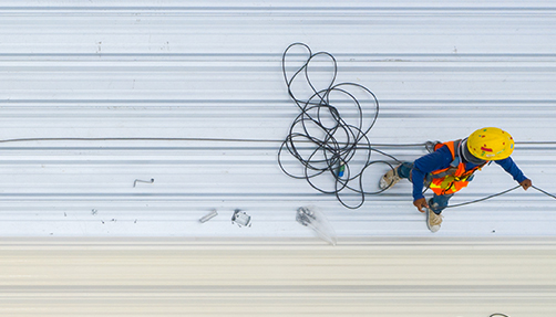 overhead view of a worker with a rope
