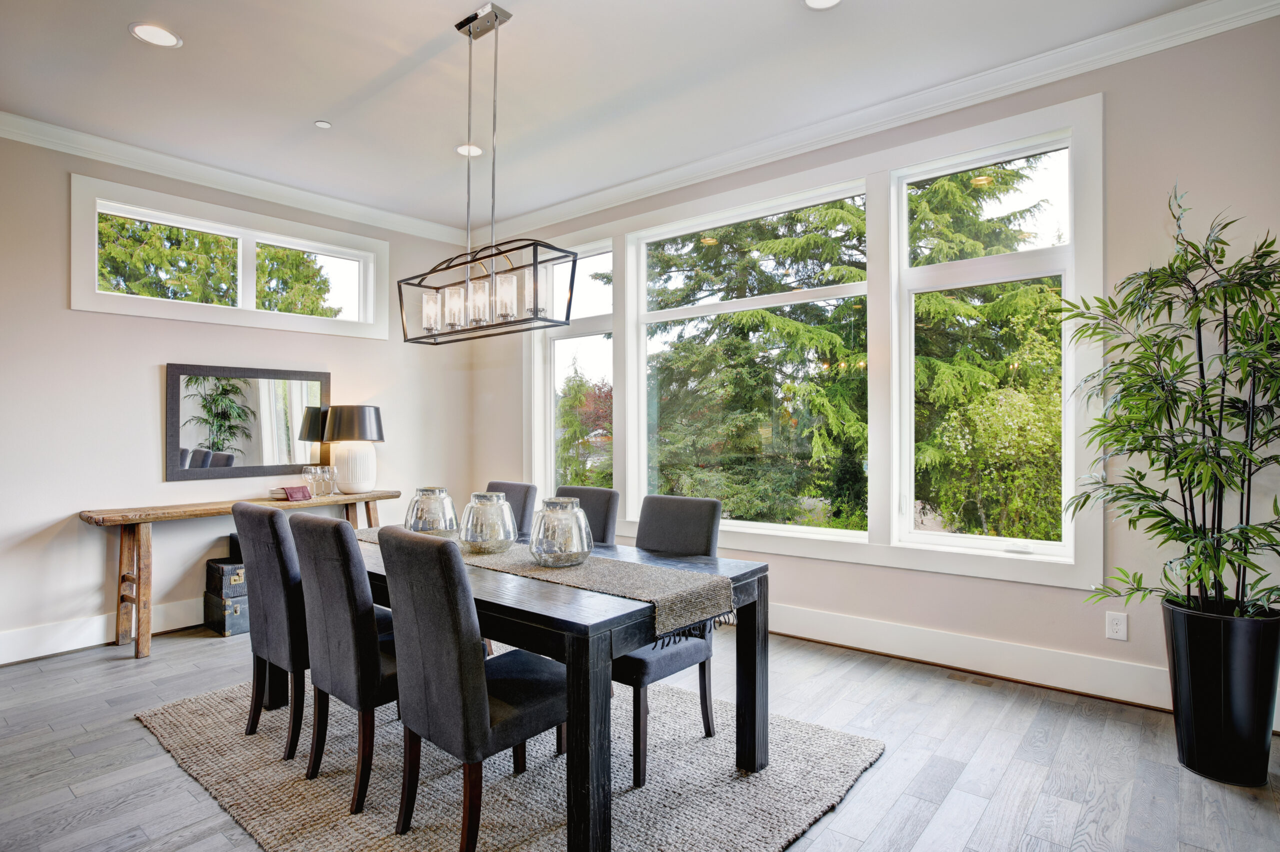 Dining room with large picture windows